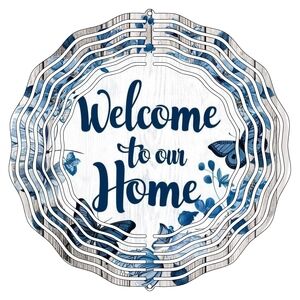 Blue Welcome Sign with Butterfly Design